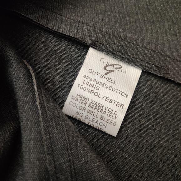 Gracia Black Peplum Chiffon Gathered Blouse With Faux Leather Accents. - Picture 7 of 9